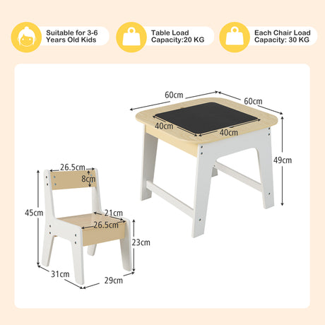 Kid's Table and Chairs Set with Double-sized Tabletop-Natural
