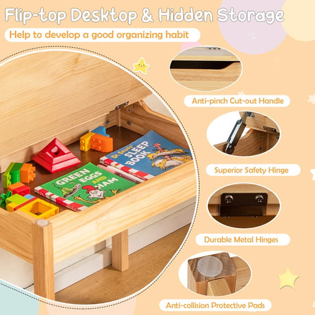 Toddler Multifunctional Activity Table and Chair Set with Paper Roll Holder-Natural