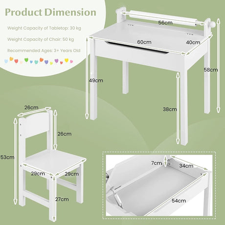 Toddler Activity Table Chair Set with Paper Roll Holder for Drawing, Studying
