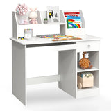 Kids Study Desk Children Writing Table with Hutch Drawer Shelves and Keyboard Tray-White
