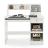 Kids Study Desk Children Writing Table with Hutch Drawer Shelves and Keyboard Tray-White