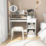 Kids Study Desk Children Writing Table with Hutch Drawer Shelves and Keyboard Tray-White