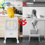 Wooden Kids Kitchen Step Stool with Blackboard-White