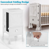 Wooden Kids Kitchen Step Stool with Blackboard-White