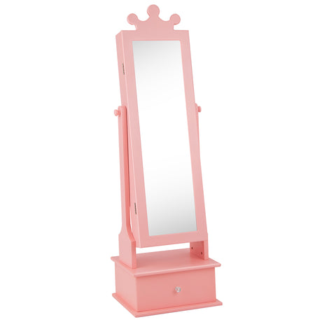 2-in-1 Kids Play Jewelry Armoire with Full Length Mirror and Drawers-Pink