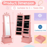 2-in-1 Kids Play Jewelry Armoire with Full Length Mirror and Drawers-Pink