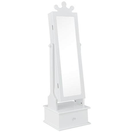2-in-1 Kids Play Jewelry Armoire with Full Length Mirror and Drawers-White