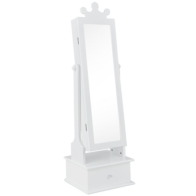 2-in-1 Kids Play Jewelry Armoire with Full Length Mirror and Drawers-White