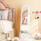 2-in-1 Kids Play Jewelry Armoire with Full Length Mirror and Drawers-White