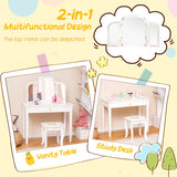 Kids Vanity Set Pretend Play Makeup Dressing Table Set-White