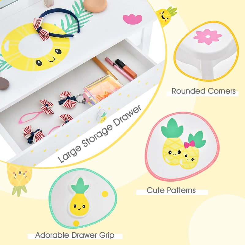 Kids Vanity Set Pretend Play Makeup Dressing Table Set-White