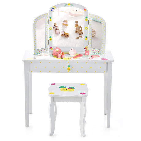 Kids Vanity Set Pretend Play Makeup Dressing Table Set-White