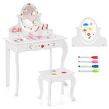 Princess Pretend Play Kids Vanity Set with 360 Rotating Mirror-White