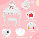 Princess Pretend Play Kids Vanity Set with 360 Rotating Mirror-White