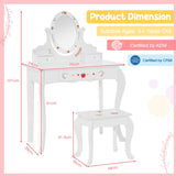 Princess Pretend Play Kids Vanity Set with 360 Rotating Mirror-White