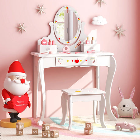 Princess Pretend Play Kids Vanity Set with 360 Rotating Mirror-White