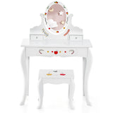 Princess Pretend Play Kids Vanity Set with 360 Rotating Mirror-White