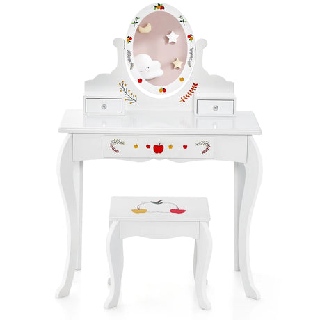 Princess Pretend Play Kids Vanity Set with 360 Rotating Mirror-White