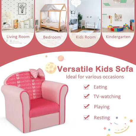 Upholstered Toddler Couch with Ultra Soft Velvet Cover and Spacious Backrest-Pink