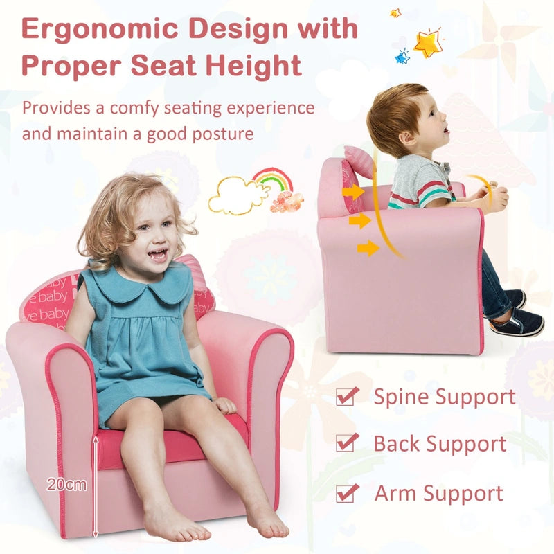Upholstered Toddler Couch with Ultra Soft Velvet Cover and Spacious Backrest-Pink