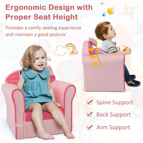 Upholstered Toddler Couch with Ultra Soft Velvet Cover and Spacious Backrest-Pink