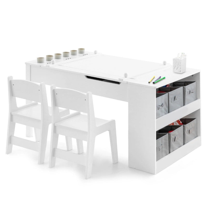 Kids Art Table and 2 Chairs Set with Paper Roll for Daycare Nursery Playroom