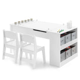Kids Art Table and 2 Chairs Set with Paper Roll for Daycare Nursery Playroom