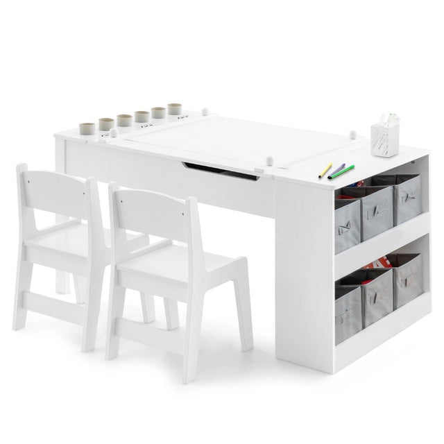 Kids Art Table and 2 Chairs Set with Paper Roll for Daycare Nursery Playroom