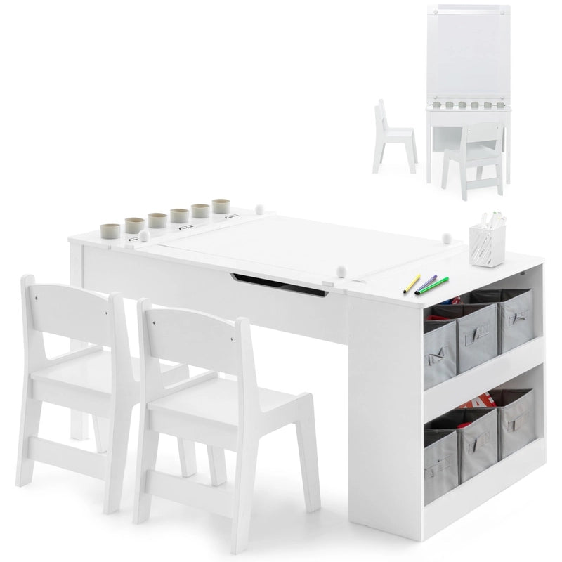 Kids Art Table and 2 Chairs Set with Paper Roll for Daycare Nursery Playroom