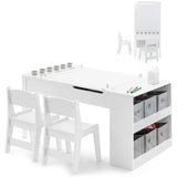 Kids Art Table and 2 Chairs Set with Paper Roll for Daycare Nursery Playroom