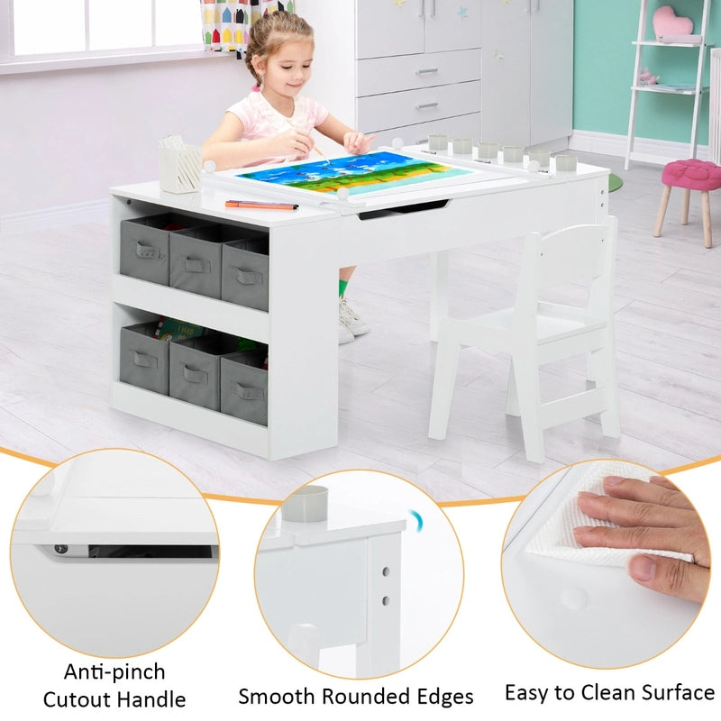 Kids Art Table and 2 Chairs Set with Paper Roll for Daycare Nursery Playroom