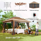 Outsunny 3.6 x 3.6m Pop-Up Gazebo, with Accessories - Brown