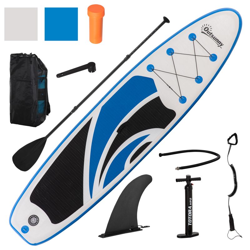 Outsunny 10.6' x 32" x 6" Inflatable Stand Up Paddle Board, Non-Slip & Ultra-Light Deck with ISUP Accessories, Adj Paddle, Pump, Backpack Bag, and Three Bottom Fins, for Youth Adults Beginner