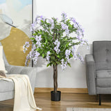 HOMCOM Artificial Realistic Wisteria Flower Tree Faux Decorative Plant in Nursery Pot for Indoor Outdoor Décor, 110cm