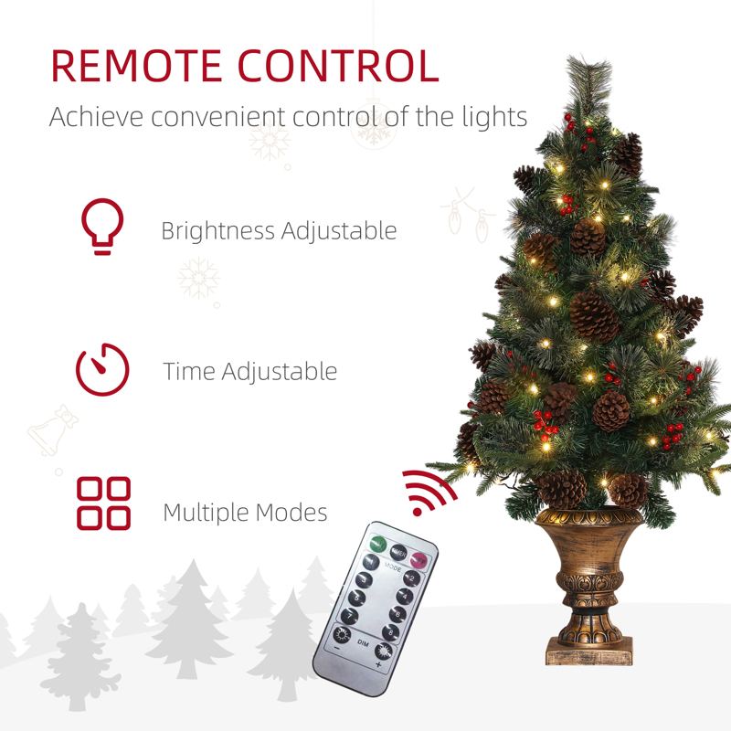 HOMCOM 4ft Artificial Christmas Tree with 60 Warm White LED Lights, 8 Modes and Remote, Realistic Xmas Tree with Trophy Stand for Party Decoration, Green