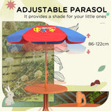 Outsunny Kids Picnic Table and Chair Set, Cowboy Themed Outdoor Garden Furniture w/ Foldable Chairs, Adjustable Parasol