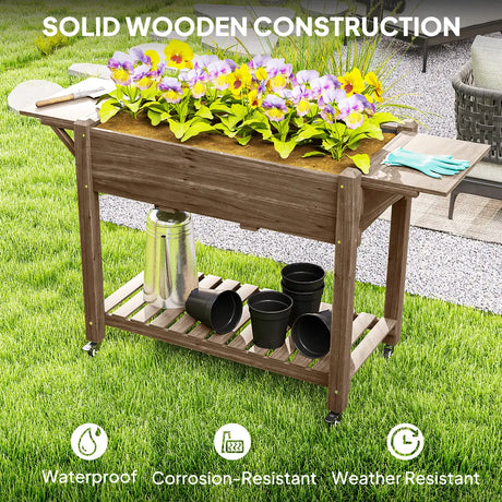 Outsunny 46 x 94cm Wooden Raised Planter, with Shelves - Carbonised