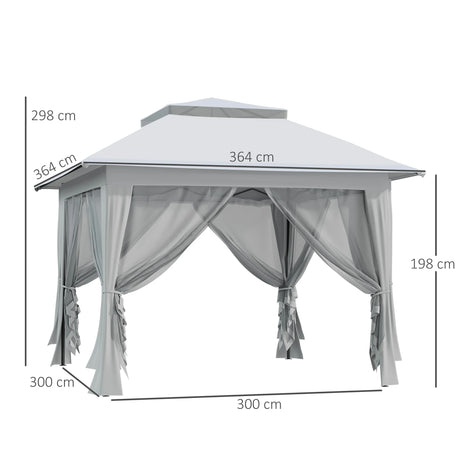 Outsunny 3.6 x 3.6 m Pop up Gazebo with Netting, Height Adjustable Party Tent Instant Canopy Sun Shade Shelter, Grey