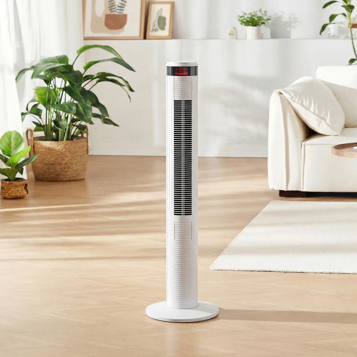 HOMCOM Oscillating Tower Fan Remote Control 3 Speed Modes Cooling Machine White