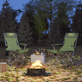 Outsunny Set of 2 Reclining Folding Camping Chair w/ Detachable Footrest, Storage Bag, Cup Holder & Headrest, Lightweight Portable Camp Chair for Beach, Picnic, Olive Green and Grey