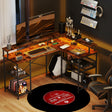 HOMCOM LED Light 'L' Computer Desk, with Shelves - Brown