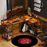 HOMCOM LED Light 'L' Computer Desk, with Shelves - Brown