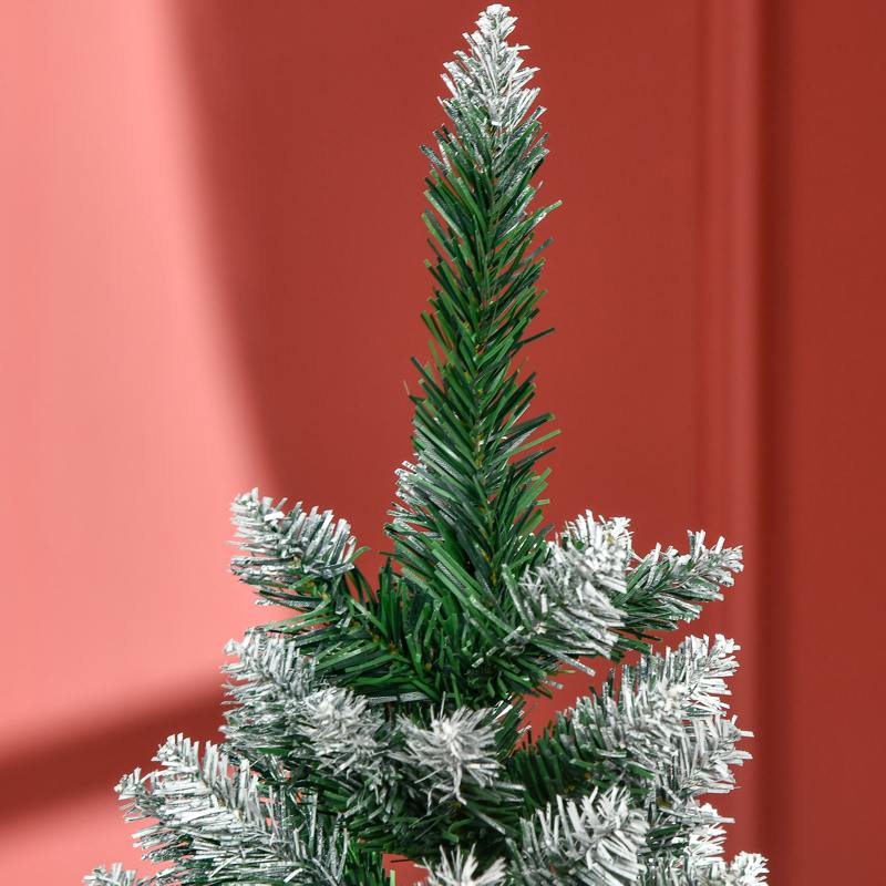 HOMCOM 5 Ft Snow Artificial Christmas Tree with Realistic Branches, Pine Cone, for Indoor Decoration, Green White