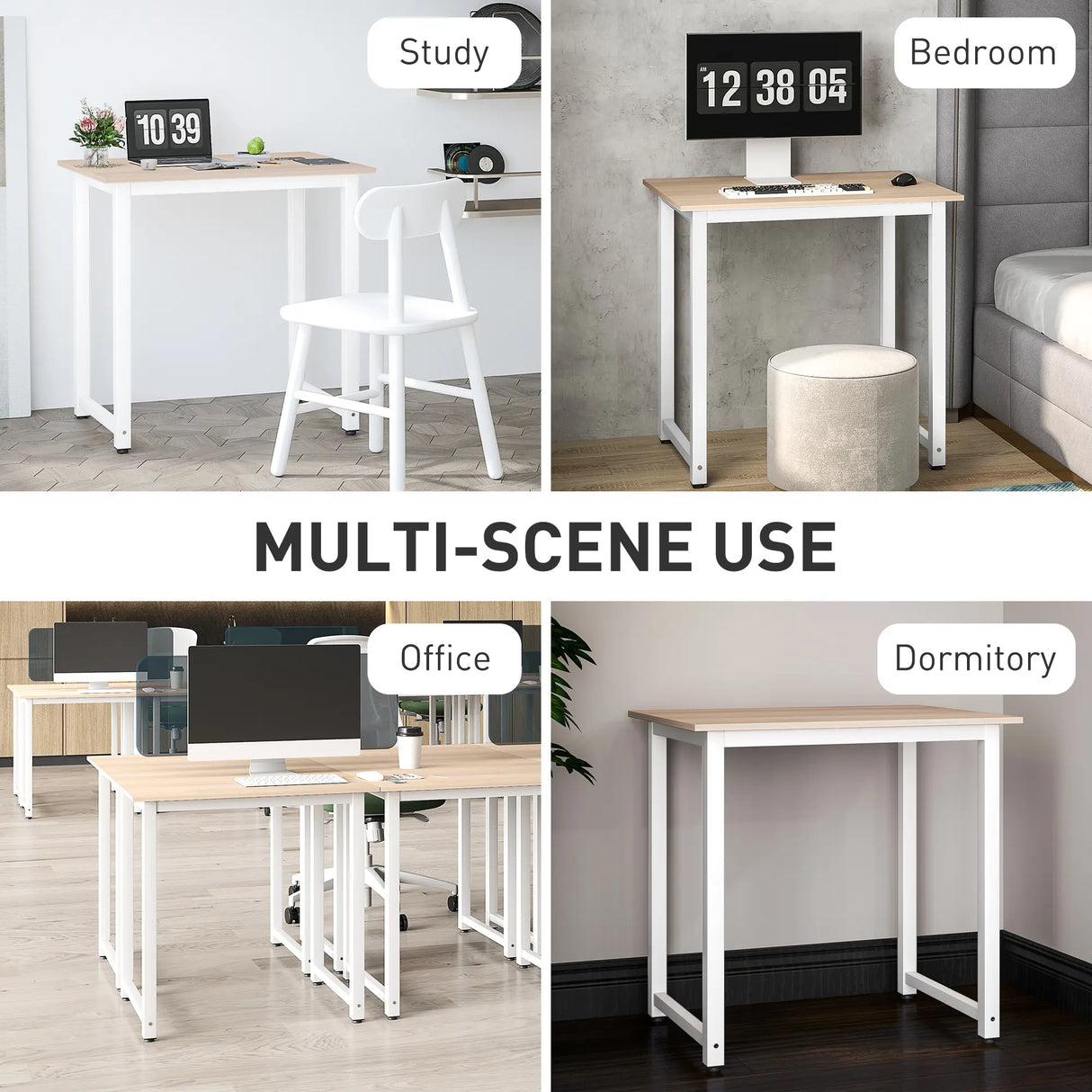 HOMCOM Computer Desk, Writing Table, 80 x 60 x 76cm Workstation for Home Office, Study with Metal Frame, Simple Assembly, White