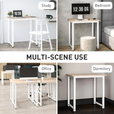 HOMCOM Computer Desk, Writing Table, 80 x 60 x 76cm Workstation for Home Office, Study with Metal Frame, Simple Assembly, White