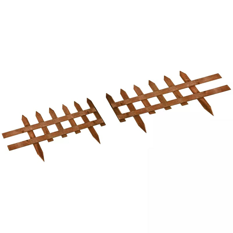 Outsunny Pack of 12 Wooden Border Fences, Garden Fixed Picket Fence for Lawn Edging, Flowerbed, 60L x 1D x 34H cm, Brown