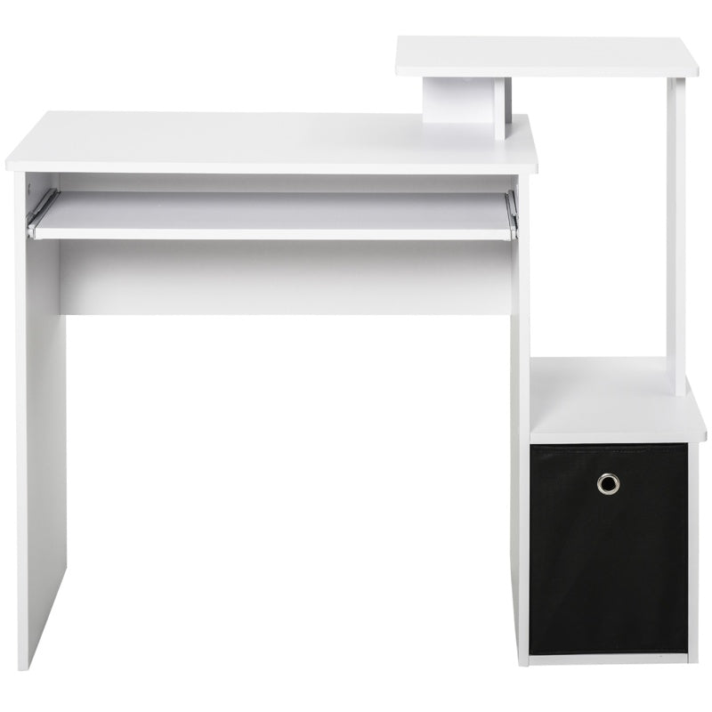 HOMCOM Computer Desk with Sliding Keyboard Tray Storage Drawer Shelf Home Office Workstation White