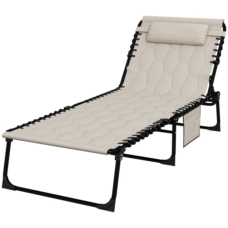 Outsunny Padded Sun Lounger, with Five-Position Reclining Back - Khaki