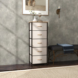 HOMCOM Fabric Chest of Drawers, Industrial Bedroom Dresser with 5 Fabric Drawers, Steel Frame and Wooden Top for Nursery, Living Room, Hallway, Cream White
