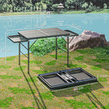 Outsunny Folding Grill Table, 4.5ft Portable Camping Table with 2 Wing Panels, Height Adjustable Metal Picnic Table for Camping, Picnic and BBQ, Black